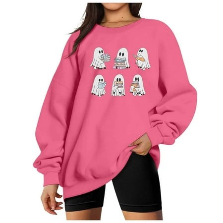 ZHAGHMIN Women Halloween Oversized Sweatshirt Cute Graphic Pullover Tops Ghost Print Crewneck Sweatshirts 2024 Fall Outfits Relaxed Fit Pullover Women
