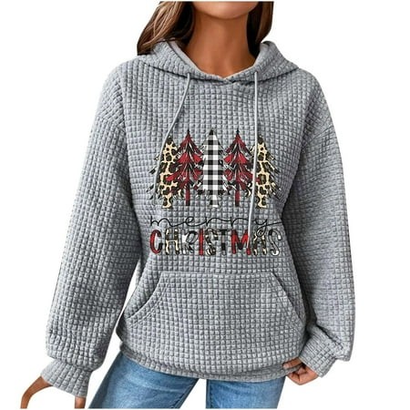 Yoeyez Clearance Women Christmas Sweatshirt 2024 Cute Ghost Gnome Hoodie Drawstring Hooded Waffle Tops Christian Gift Long Sleeve Pullover Sweatshirts