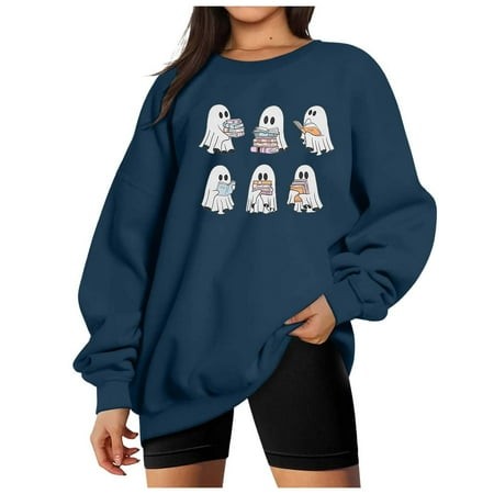 ZHAGHMIN Women Halloween Oversized Sweatshirt Cute Graphic Pullover Tops Ghost Print Crewneck Sweatshirts 2024 Fall Outfits Womens Casual Sweatshirts 