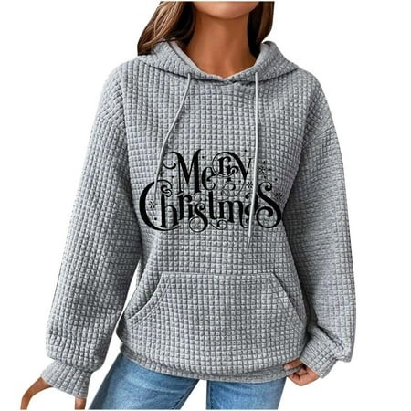 Yoeyez Clearance Women Christmas Sweatshirt 2024 Cute Ghost Gnome Hoodie Drawstring Hooded Waffle Tops Christian Gift Long Sleeve Pullover Sweatshirts