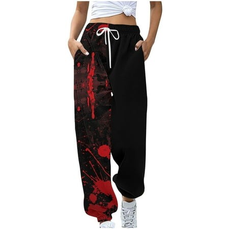 Clearance Rciityk Women Halloween Sweatpant 2024 Fall Fashion Ghost Bats Spider Webs Print Active Joggers Pants High Waisted Baggy Sweatpants Hallowee