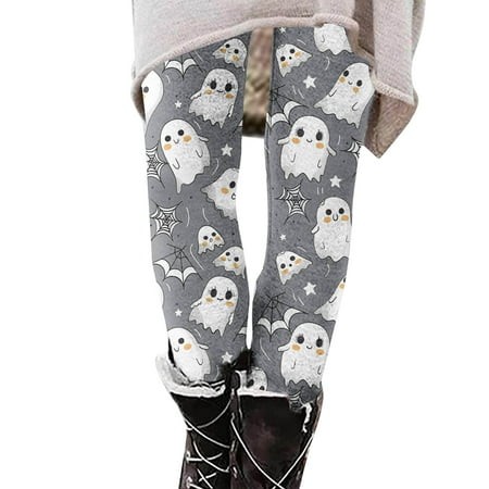VPQILH Leggings for Women Halloween Cute Pumpkin Ghost Graphic Tights High Waisted Workout Pants 2024 Halloween Stretchy Leggings Casual Stretch Yoga 