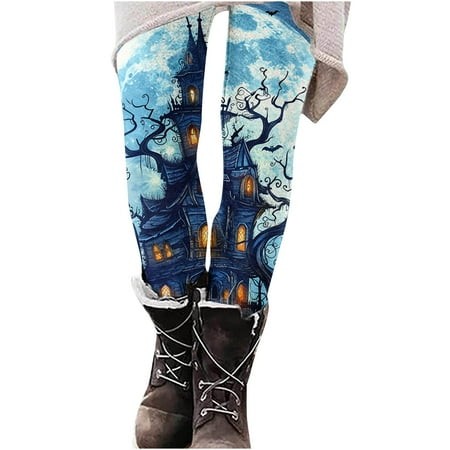 VPQILH Halloween Leggings for Women Bat Pumpkin Ghost Graphic High Waisted Workout Pants 2024 Halloween Stretchy Leggings Casual Stretch Yoga Pants