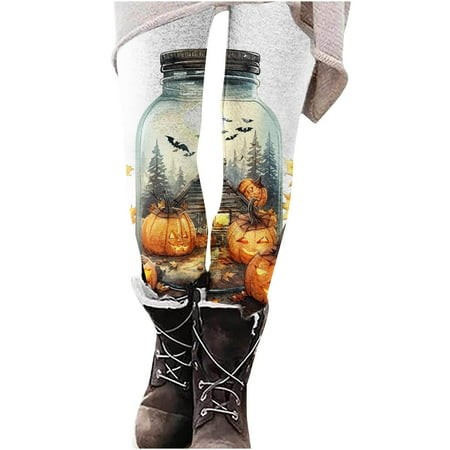 VPQILH Halloween Leggings for Women Bat Pumpkin Ghost Graphic High Waisted Workout Pants 2024 Halloween Stretchy Leggings Casual Stretch Yoga Pants
