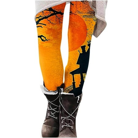 VPQILH Halloween Leggings for Women Bat Ghost Graphic High Waisted Workout Pants 2024 Halloween Stretchy Leggings Casual Stretch Yoga Pants