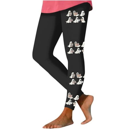VPQILH Halloween Leggings for Women Cute Ghost Printed Stretchy Tights High Waist Workout Athletic Running Yoga Pants Holiday Leggings 2024 Halloween 