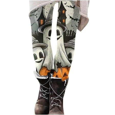 VPQILH Halloween Leggings for Women Bat Pumpkin Ghost Graphic High Waisted Workout Pants 2024 Halloween Stretchy Leggings Casual Stretch Yoga Pants