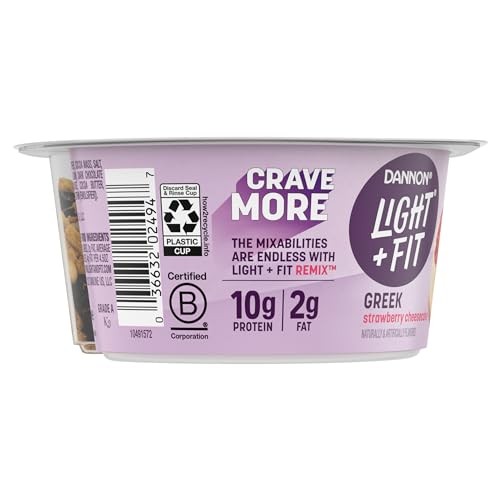 Dannon Light + Fit REMIX Strawberry Cheesecake Nonfat Greek Yogurt with Graham Cookies, Caramel Pearls and Dark Chocolate Mix-Ins, 4.5 OZ Yogurt Cups thumbnail