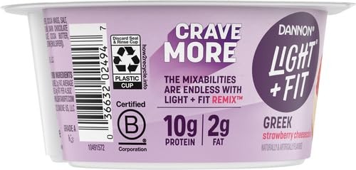 Dannon Light + Fit REMIX Strawberry Cheesecake Nonfat Greek Yogurt with Graham Cookies, Caramel Pearls and Dark Chocolate Mix-Ins, 4.5 OZ Yogurt Cups thumbnail