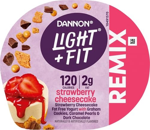 Dannon Light + Fit REMIX Strawberry Cheesecake Nonfat Greek Yogurt with Graham Cookies, Caramel Pearls and Dark Chocolate Mix-Ins, 4.5 OZ Yogurt Cups thumbnail