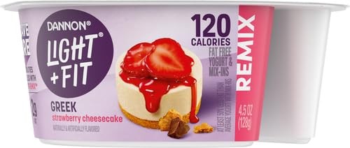 Dannon Light + Fit REMIX Strawberry Cheesecake Nonfat Greek Yogurt with Graham Cookies, Caramel Pearls and Dark Chocolate Mix-Ins, 4.5 OZ Yogurt Cups thumbnail