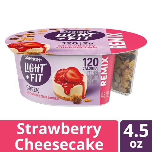 Dannon Light + Fit REMIX Strawberry Cheesecake Nonfat Greek Yogurt with Graham Cookies, Caramel Pearls and Dark Chocolate Mix-Ins, 4.5 OZ Yogurt Cups thumbnail