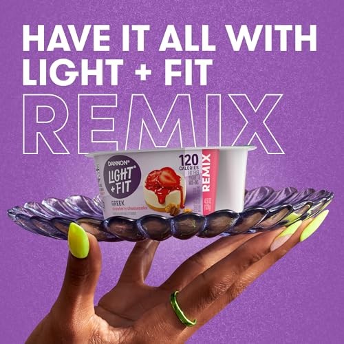 Dannon Light + Fit REMIX Strawberry Cheesecake Nonfat Greek Yogurt with Graham Cookies, Caramel Pearls and Dark Chocolate Mix-Ins, 4.5 OZ Yogurt Cups thumbnail
