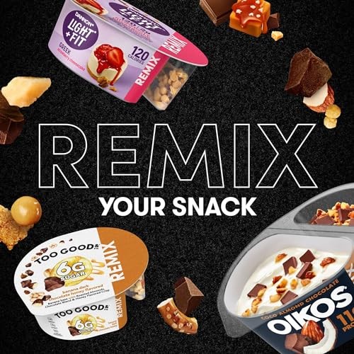 Dannon Light + Fit REMIX Strawberry Cheesecake Nonfat Greek Yogurt with Graham Cookies, Caramel Pearls and Dark Chocolate Mix-Ins, 4.5 OZ Yogurt Cups thumbnail