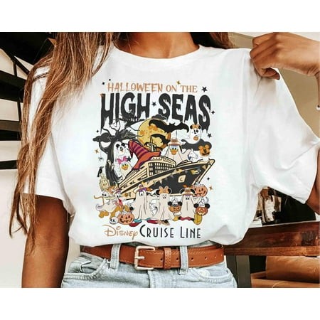 Mickey & Friends Ghost Halloween on the High Seas T-shirt  Disney Wish Fantasy Magic 2024 Matching Tee  Family Halloween Cruise Trip