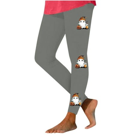 VPQILH Leggings for Women Halloween Cute Ghost Printed Tights High Waisted Workout Pants 2024 Halloween Leggings Casual Stretchy Yoga Pants Halloween 