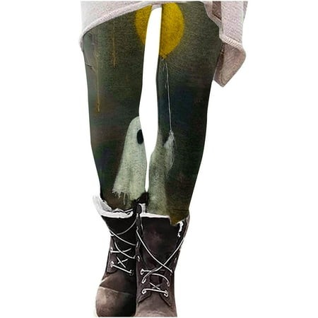 VPQILH Halloween Leggings for Women Ghost Pumpkin Graphic High Waisted Workout Pants 2024 Halloween Stretchy Leggings Casual Stretch Yoga Pants