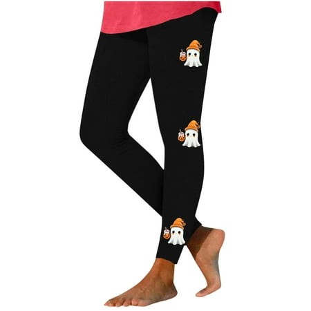 VPQILH Halloween Leggings for Women Cute Ghost Printed Tights High Waisted Workout Pants 2024 Halloween Leggings Casual Stretchy Yoga Pants Halloween 