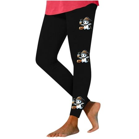 VPQILH Halloween Leggings for Women Cute Ghost Printed Tights High Waisted Workout Pants 2024 Halloween Stretchy Leggings Casual Running Yoga Pants Ha