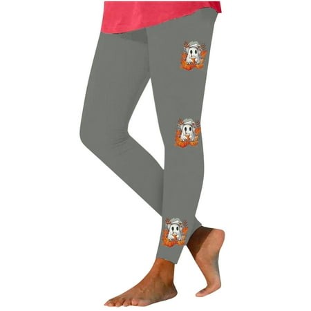 VPQILH Halloween Leggings for Women Cute Ghost Printed Tights High Waisted Workout Pants 2024 Halloween Stretchy Leggings Casual Running Yoga Pants Ha