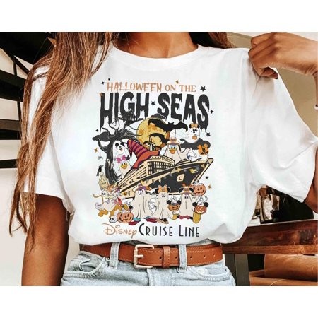 Mickey & Friends Ghost Halloween on the High Seas T-shirt  Disney Wish Fantasy Magic 2024 Matching Tee  Family Halloween Cruise Trip
