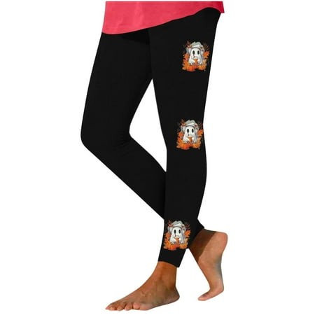 VPQILH Halloween Leggings for Women Cute Ghost Printed Tights High Waisted Workout Pants 2024 Halloween Stretchy Leggings Casual Running Yoga Pants Ha