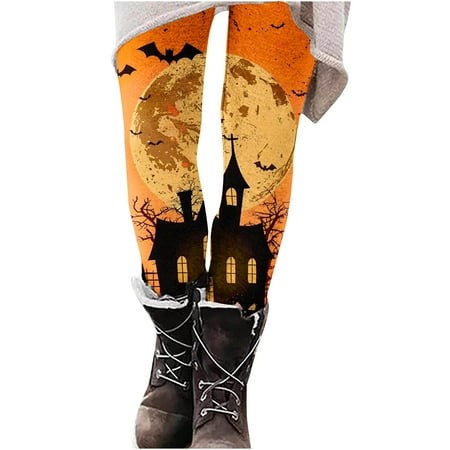 VPQILH Halloween Leggings for Women Bat Pumpkin Ghost Graphic High Waisted Workout Pants 2024 Halloween Stretchy Leggings Casual Stretch Yoga Pants
