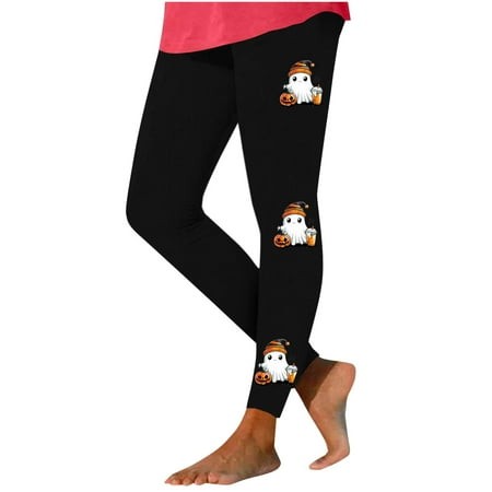 VPQILH Leggings for Women Halloween Cute Ghost Printed Tights High Waisted Workout Pants 2024 Halloween Leggings Casual Stretchy Yoga Pants Halloween 