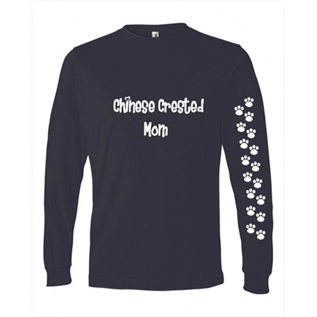Carolines Treasures 479M-4081-NAWH-L Chinese Crested Mom Tshirt Ladies Cut Blue Long Sleeve - Large