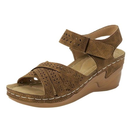 Women Sandals Women S Summer Fashion Solid Color Hollow Open Toe Leather Casual Comfortable Light Outdoor Shoes for Womens Fall Fashion 4542 Brown