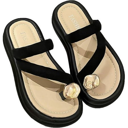 FC-Womens Lightweight Slip on Slides Sandals Crisscross Straps Soft Thick Sole Thong Flat Sandal Outdoor Beach Shoes-4973
