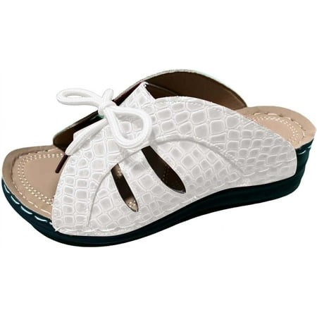 FC-Womens Tie up Wedge Platform Slip on Slides Sandals Cutouts Comfy Soft Rubber Sole Summer Beach Shoes-5499