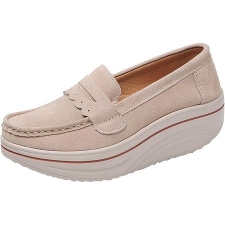 FC-Womens Casual Platform Wedge Shoes Round Toe Slip on Slides Boat Shoes Anti-Slip Thick Sole Shoes for Working Driving-5588