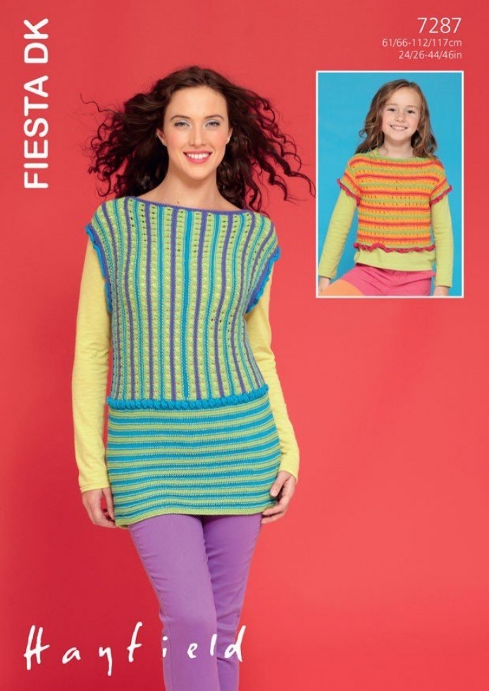 Hayfield Fiesta Knitting Pattern 7287 Kids, Women 24 - 46 Inches Tops