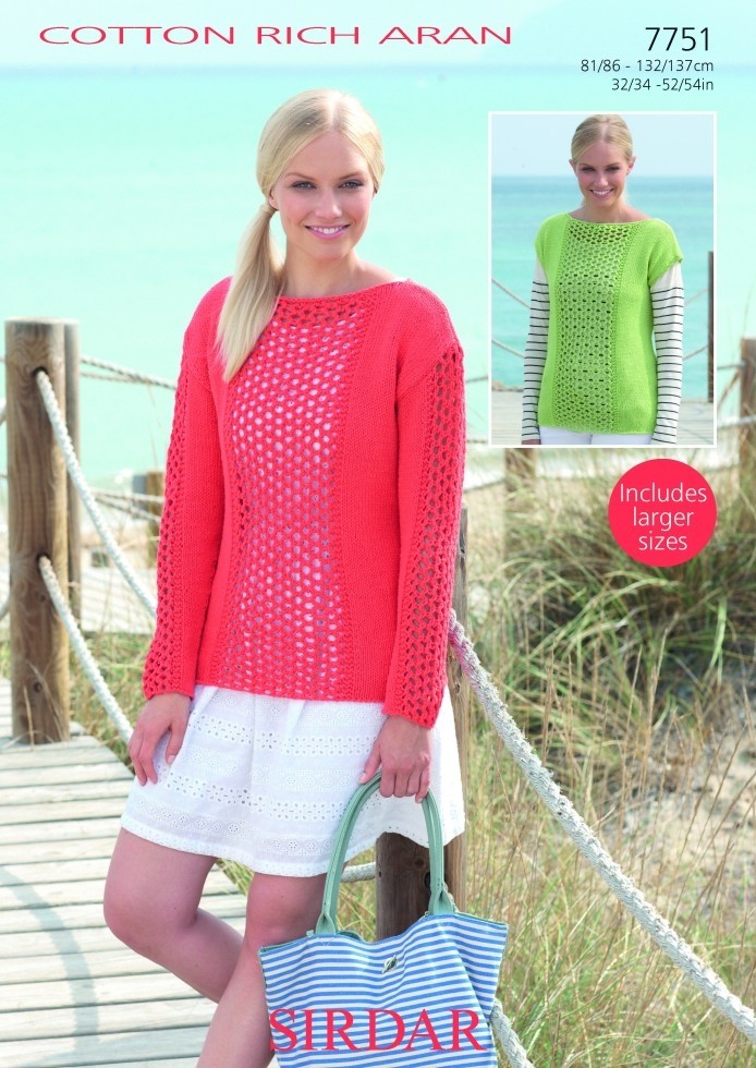 Sirdar Cotton Rich Knitting Pattern 7751 Women 32 Inch - 54 Inch Tops, Sweaters