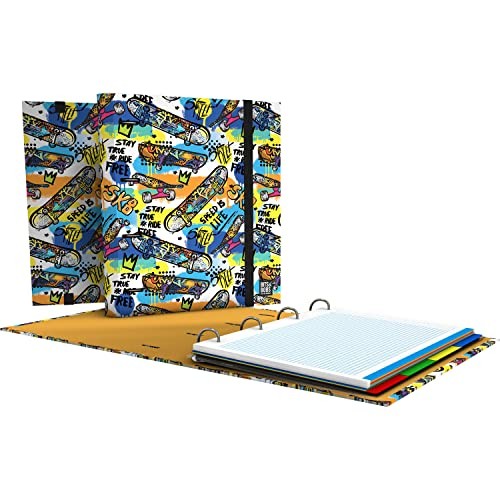 Grafoplás | 4 Ring Binder with Refill | A4 | Includes 100 5x5 Squared Sheets | Dividers | Transparent Envelope | Bits&Bobs Pop up Design | Street | C