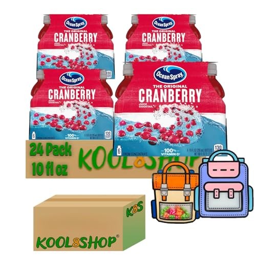 Ocean Spray Cranberry Juice Drink, 24-Pack of 10 Oz Plastic Bottles + 2 Reusable Snack Handbags by KOOL8SHOP