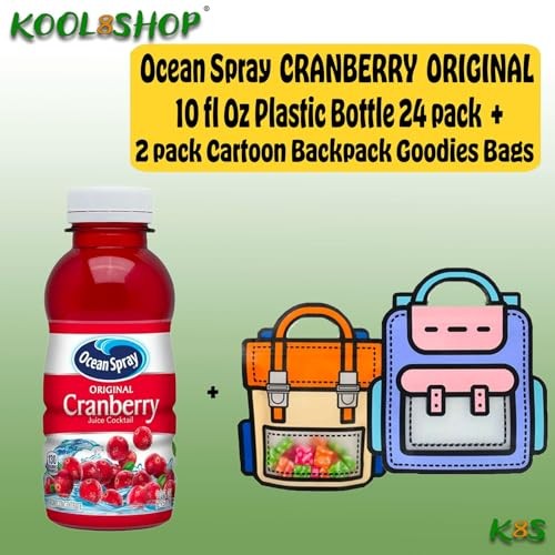 Ocean Spray Cranberry Juice Drink, 24-Pack of 10 Oz Plastic Bottles + 2 Reusable Snack Handbags by KOOL8SHOP thumbnail
