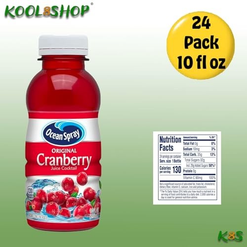 Ocean Spray Cranberry Juice Drink, 24-Pack of 10 Oz Plastic Bottles + 2 Reusable Snack Handbags by KOOL8SHOP thumbnail
