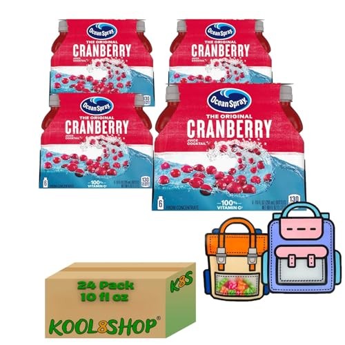 Ocean Spray Cranberry Juice Drink, 24-Pack of 10 Oz Plastic Bottles + 2 Reusable Snack Handbags by KOOL8SHOP thumbnail