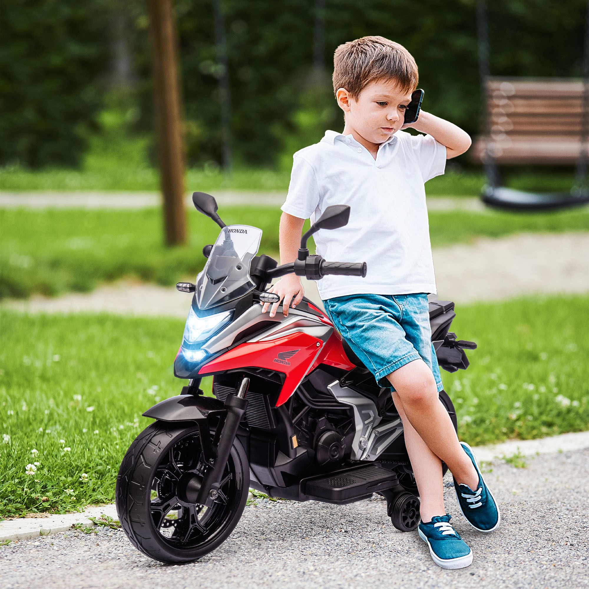 AIYAPLAY Moto Eléctrica Para Niños De +3 años Con Licencia Honda Con USB MP3 Luz LED Y Velocidad 3 Km/h Carga 30 Kg Rojo thumbnail