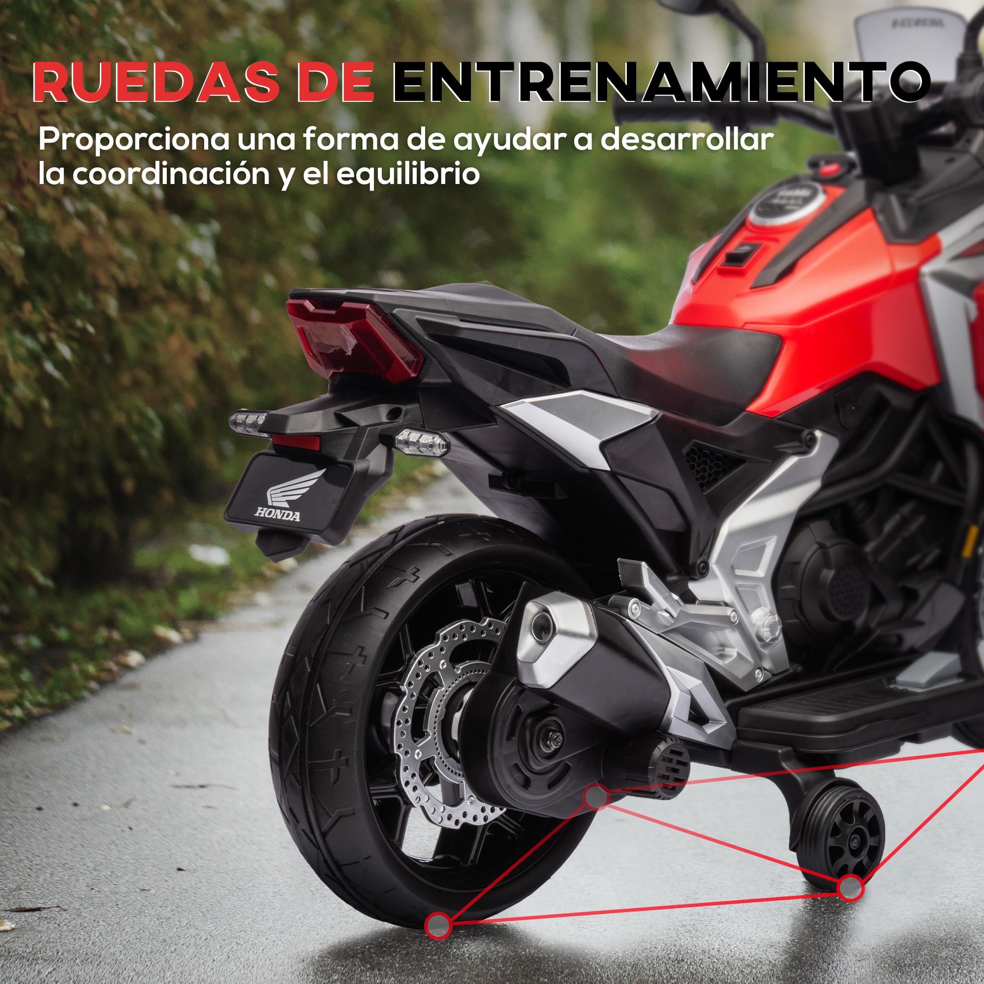 AIYAPLAY Moto Eléctrica Para Niños De +3 años Con Licencia Honda Con USB MP3 Luz LED Y Velocidad 3 Km/h Carga 30 Kg Rojo thumbnail