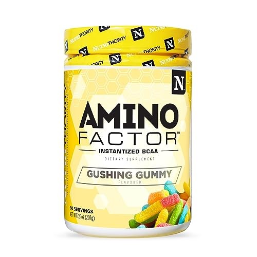 Nutrithority Amino Factor Instantized BCAAs, Gushing Gummy, 30 Servings - Sugar Free Branched Chain Amino Acids Intra & Post Workout Drink - Improve M