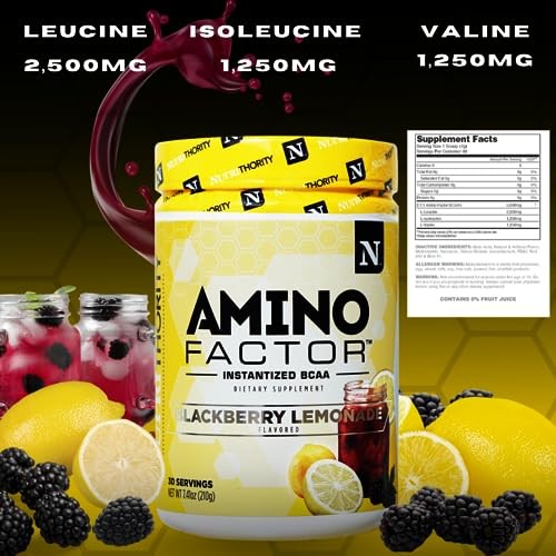 Nutrithority Amino Factor Instantized BCAAs, Gushing Gummy, 30 Servings - Sugar Free Branched Chain Amino Acids Intra & Post Workout Drink - Improve M thumbnail