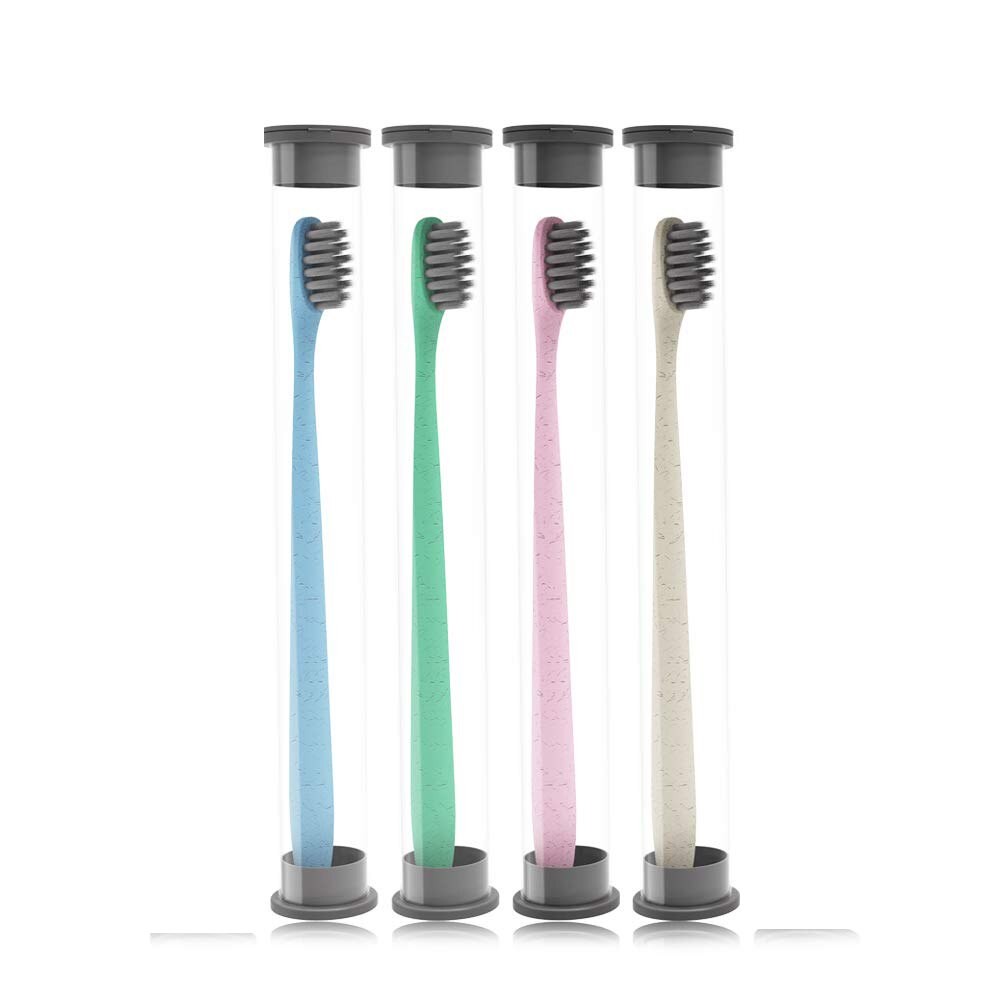 Brosse à Dents De Paille De Blé De Petite Tête De Paquet De Famille De 4 PièCES, Brosse à Dents Molle De Soies De Charbon De Bambou Pour Des Enfa
