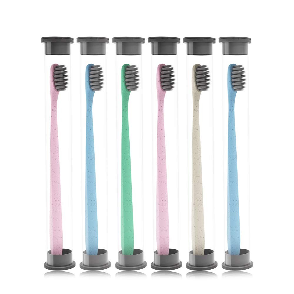 Brosse à Dents De Paille De Blé De Petite Tête De Paquet De Famille De 4 PièCES, Brosse à Dents Molle De Soies De Charbon De Bambou Pour Des Enfa thumbnail