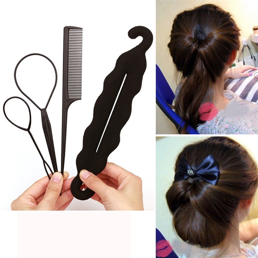 Outil De Tressage De Cheveux Bricolage Soi-même, 4 PièCES/1 Ensemble, Création De Boucle En Plastique, Pince à Queue De Cheval, Outil De Coiffure thumbnail