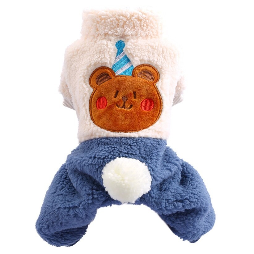 Transer Thick Warm Fleece Dog Jumpsuits Rompers Birthday Hat Cartoon Cute Pet Clothes Winter Warm Dog Apparel 9905