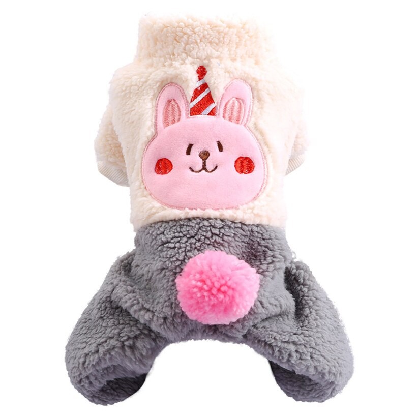 Transer Thick Warm Fleece Dog Jumpsuits Rompers Birthday Hat Cartoon Cute Pet Clothes Winter Warm Dog Apparel 9905