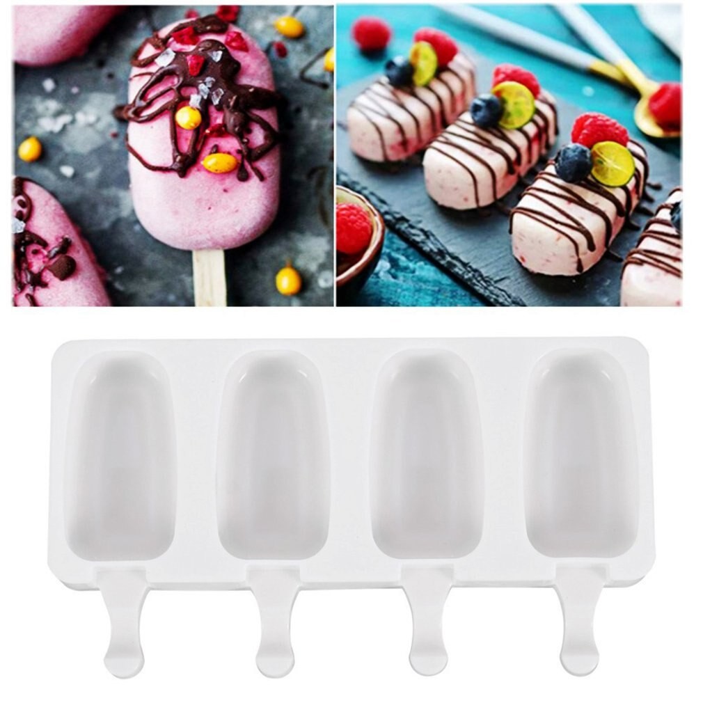 Moule à Crème Glacée En Silicone à 4 Cellules Bricolage à Glace, Congélateur à Dessert, Pour Jus De Fruits, à Faire Soi-même, Avec Bâtons thumbnail